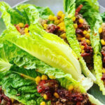 Taco Style Lettuce Wraps lettuce with ground turkey, corn, and salsa Mexican-style healthy wraps.