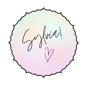 Sylvia Love Heart Sign Stamp Signiture with a black trim with a light pastel color background