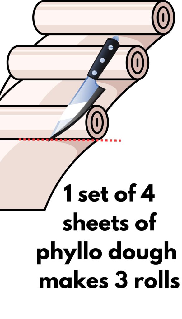 Lamb and Roasted Pine Nut Borek deminstration of cutting phyllo dough