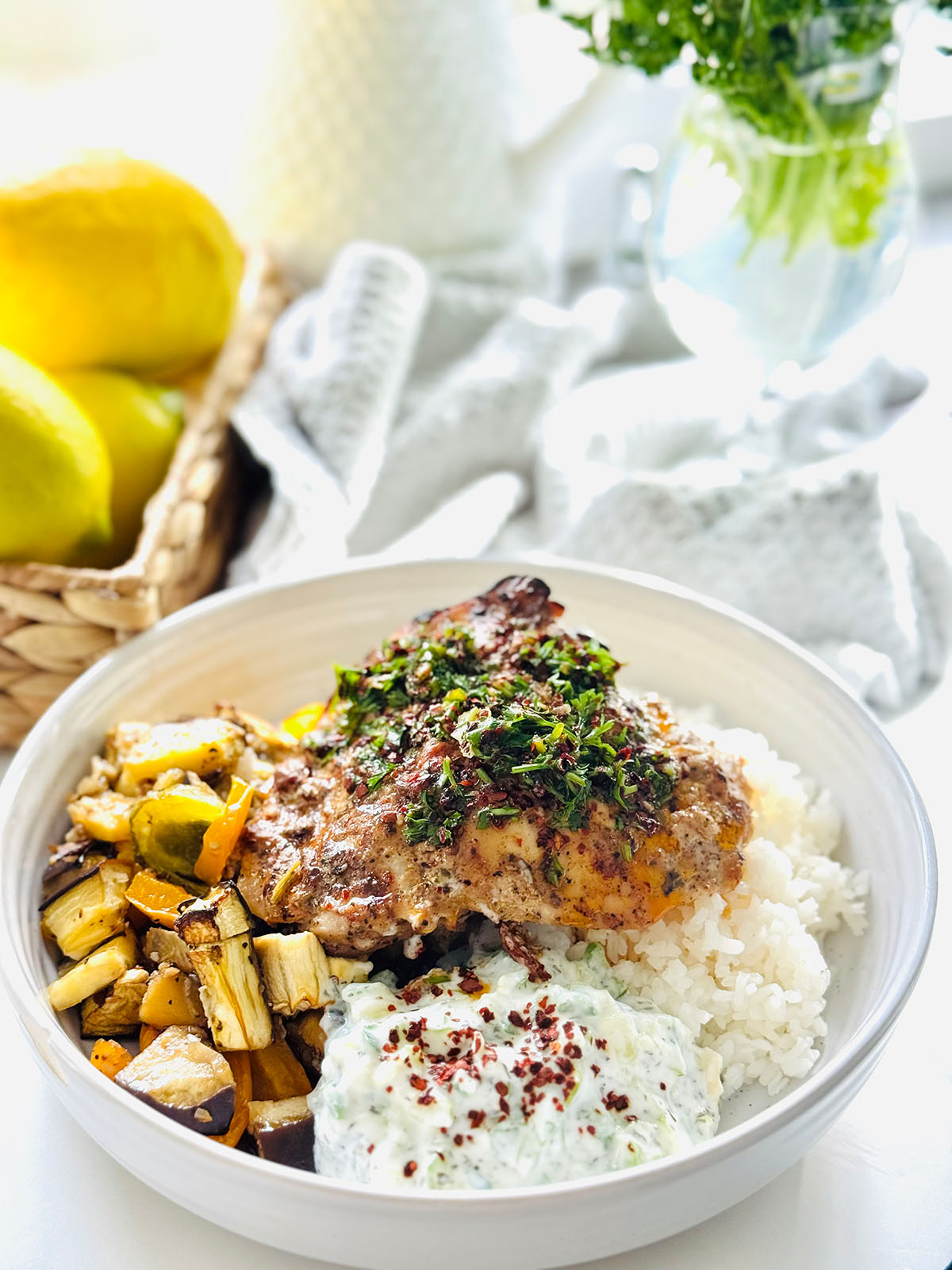 Easy Aleppo Chicken Veggie Rice Bowl with Aleppo Chili Oil - Galore Of ...