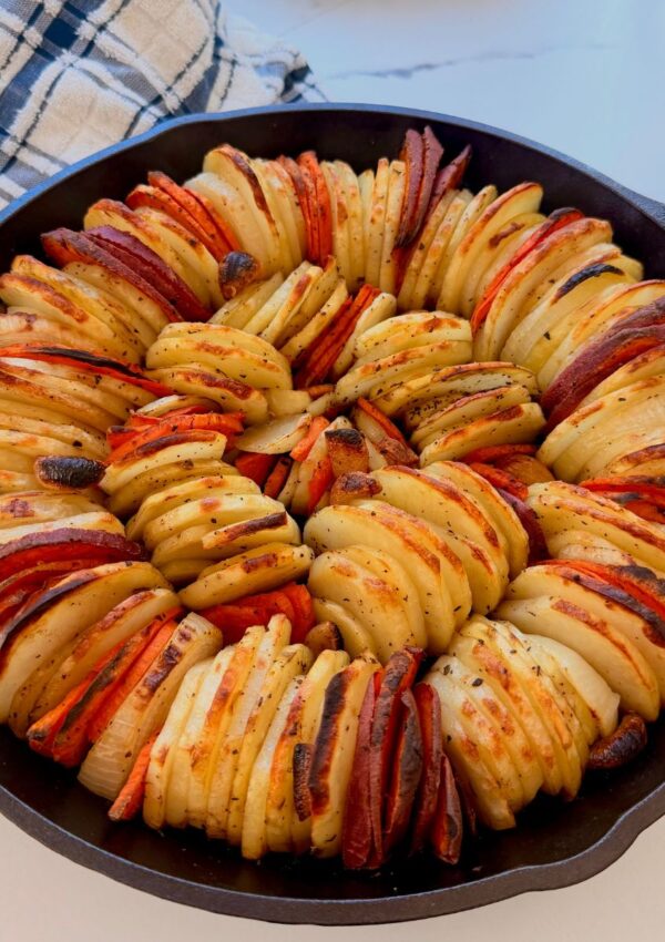 Garlic Butter Mandoline Potatoes Drizzled with Date Molasses